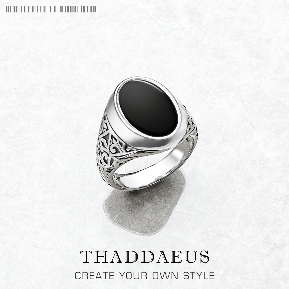 Mens Signet Ring - خاتم Signet بيضاوي أسود على الطراز
