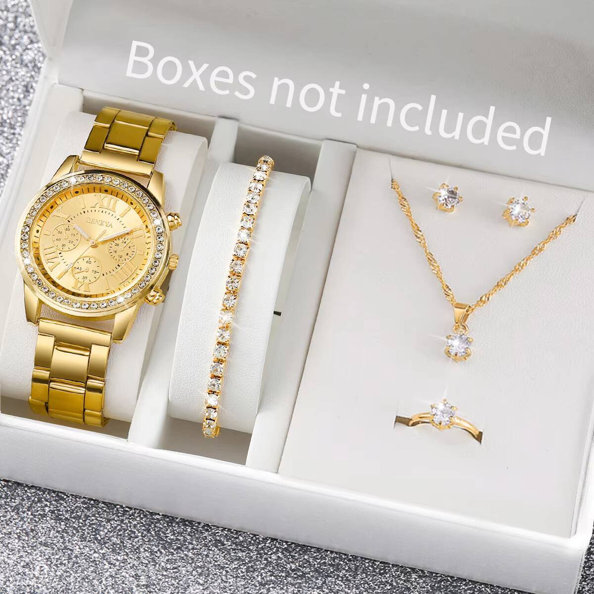 Jewelry Box Watches Bracelets - 6 قطع/مجموعة ساعات نسائية أنيقة مرصعة