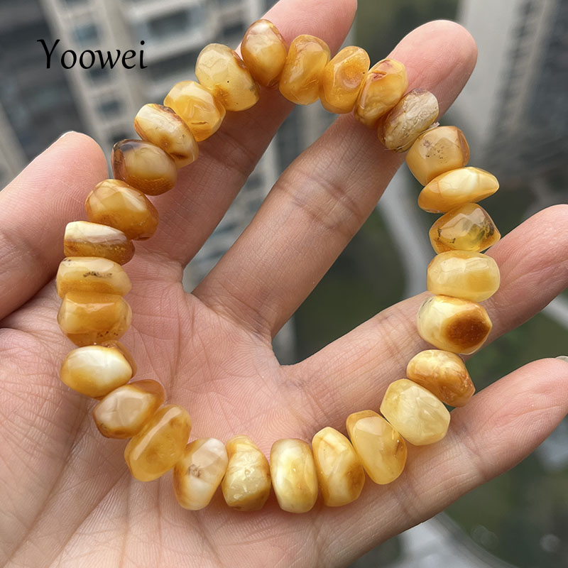 Gemstone Bracelet Healing - أساور كهرمان أصفر طبيعي 100% للجنسين،