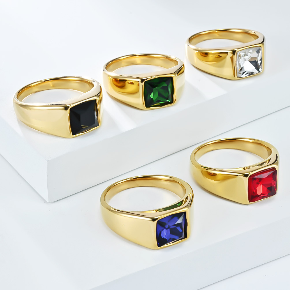 Mens Signet Ring - الفولاذ المقاوم للصدأ تسلق الزركون ساحة
