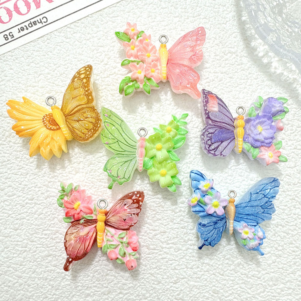 Butterfly Pendant Necklace - 10 قطع جديد زهرة فراشة الراتنج