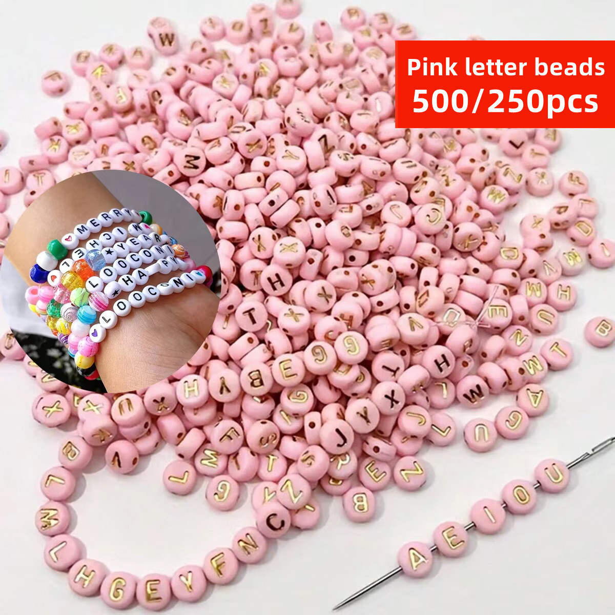 Jewelry Quotes - 500/250 قطعة حرف وردي مقاس 7