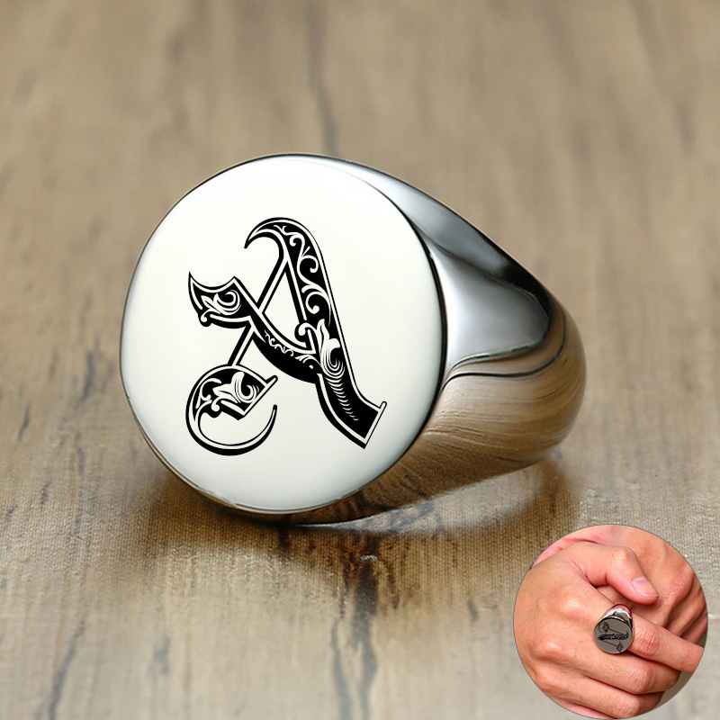Mens Signet Ring - Vnox أنيق نمط الخط الأولي ختم