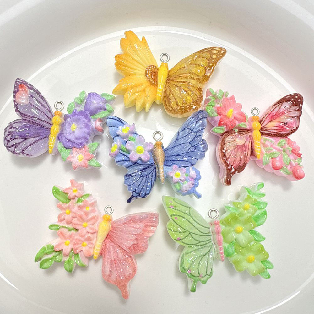 10 قطع جديد زهرة فراشة الراتنج - مراجعة Butterfly Pendant Necklace وسعره