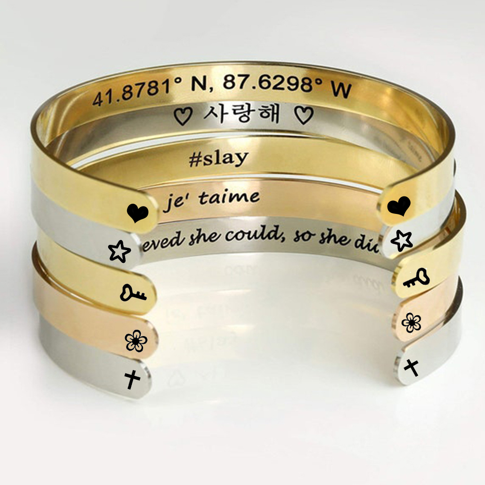 أساور معصم مخصصة منقوشة بالاسم - مراجعة Cuff Bangle Bracelet وسعره