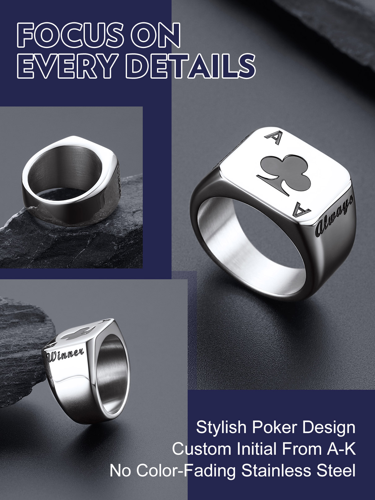 U7 مخصص مربع مستطيل الفولاذ ال - مراجعة Mens Signet Ring وسعره