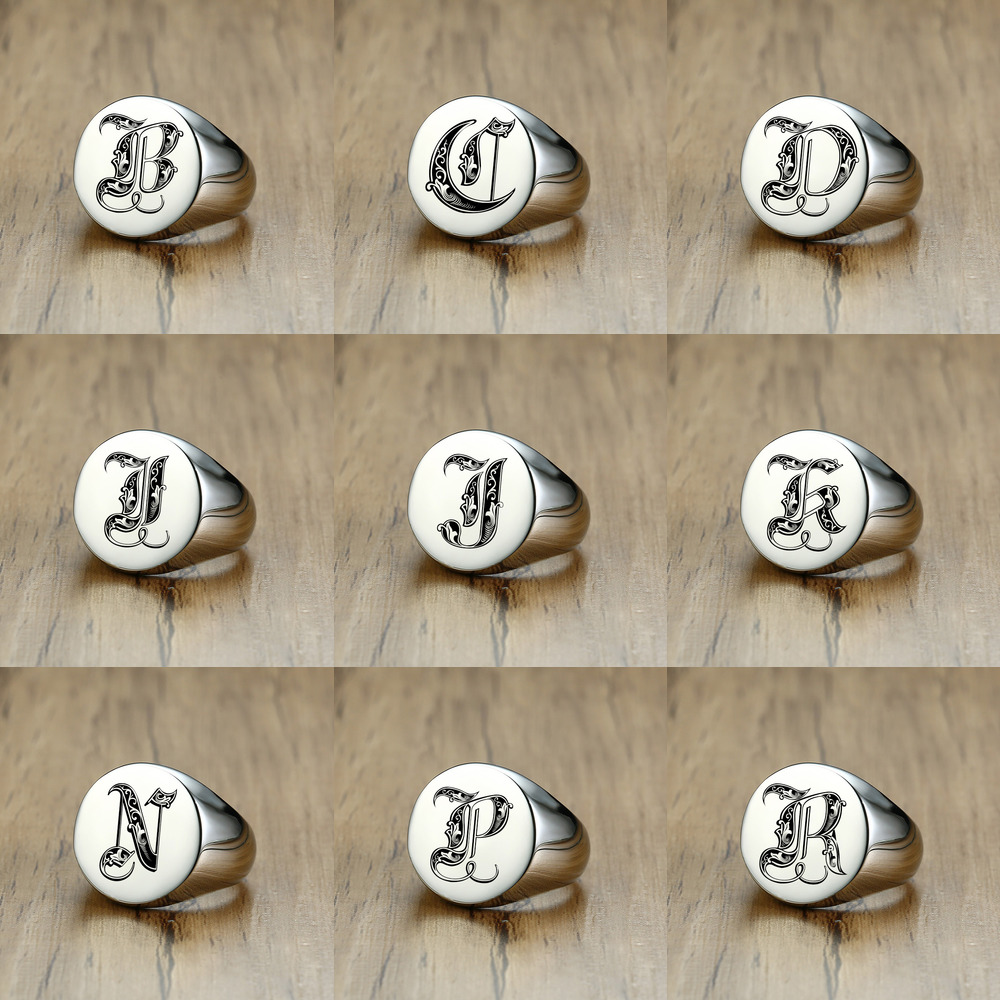 Vnox أنيق نمط الخط الأولي ختم  - مراجعة Mens Signet Ring وسعره